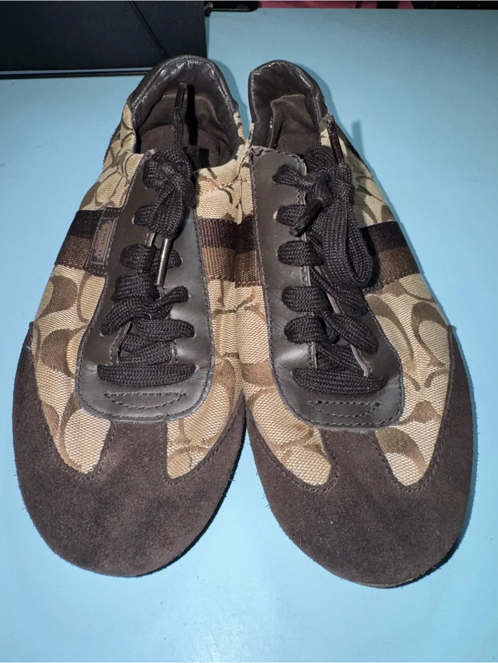 Coach Men's Signature Brown and Tan Lace-Up Sneakers